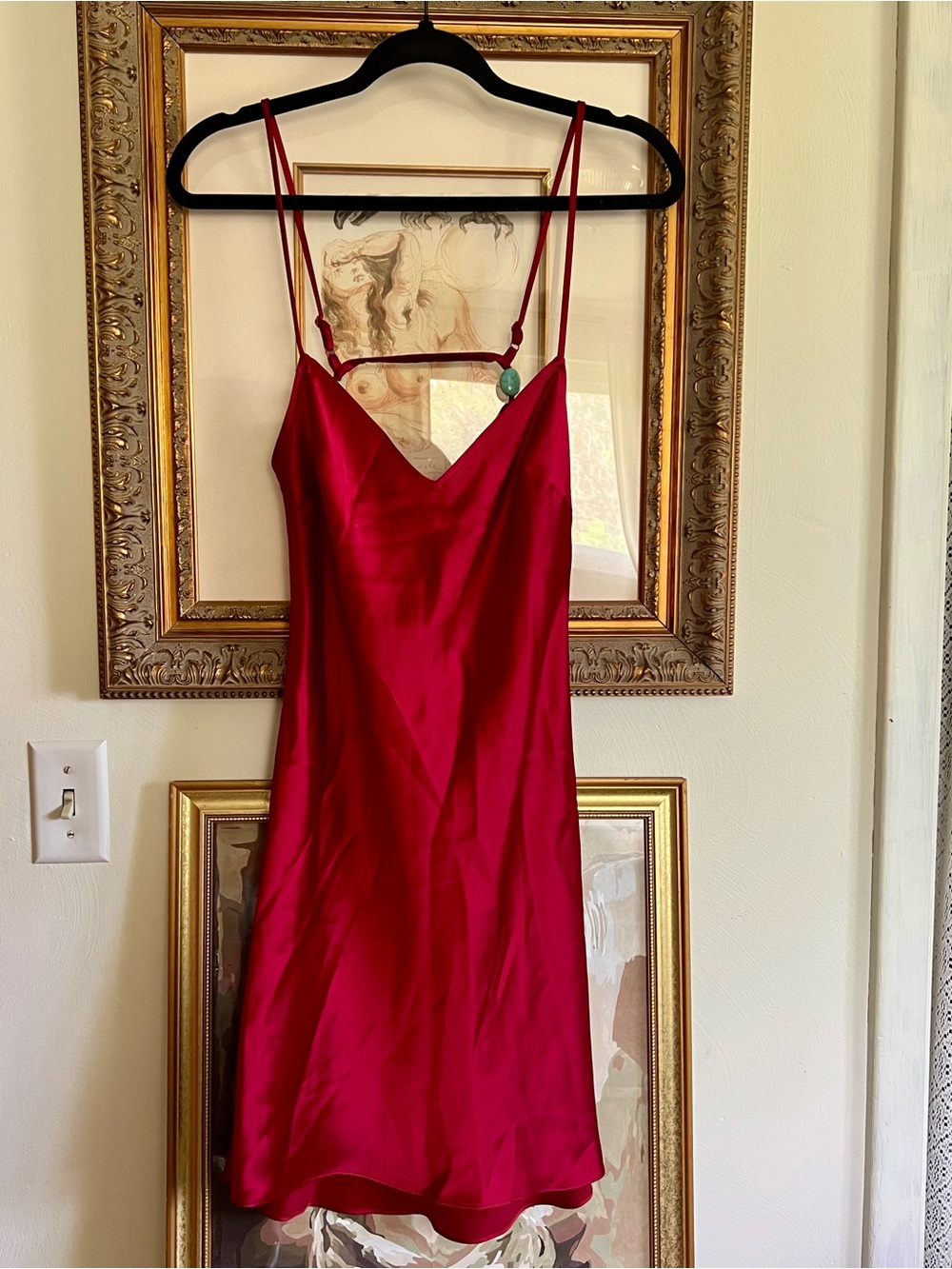 STAUD Lydia Satin Slip Dress in Ruby